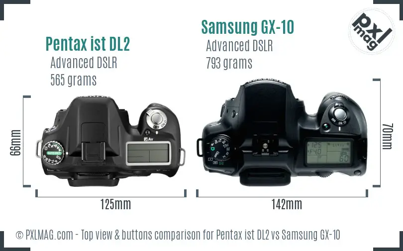 Pentax ist DL2 vs Samsung GX-10 top view buttons comparison