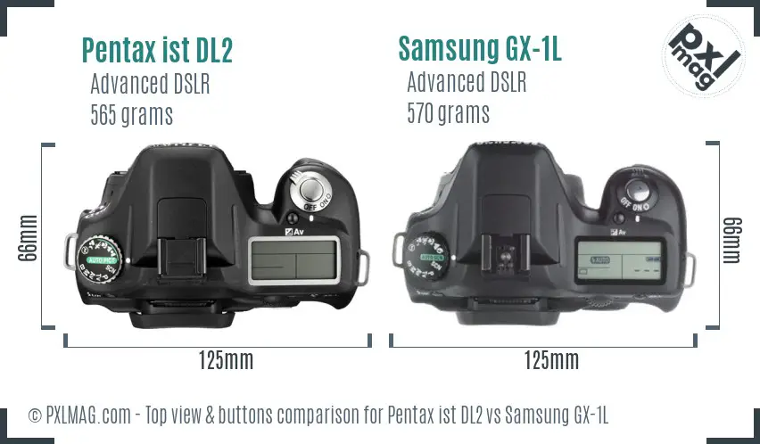 Pentax ist DL2 vs Samsung GX-1L top view buttons comparison
