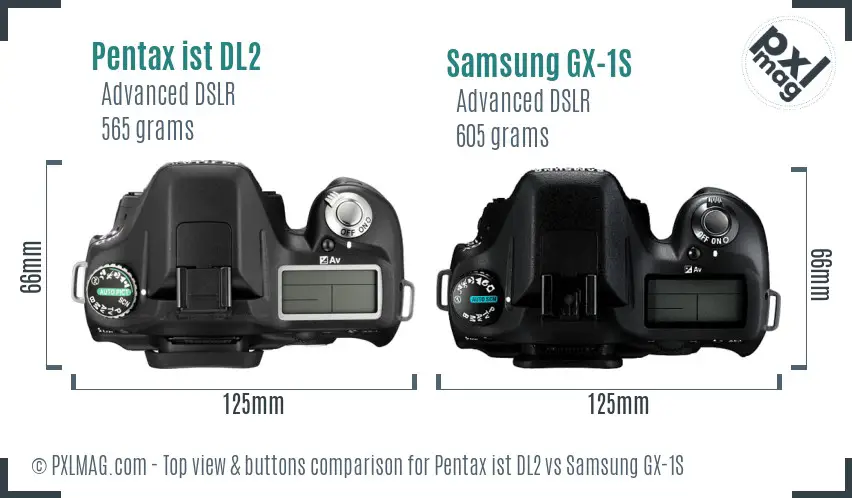 Pentax ist DL2 vs Samsung GX-1S top view buttons comparison