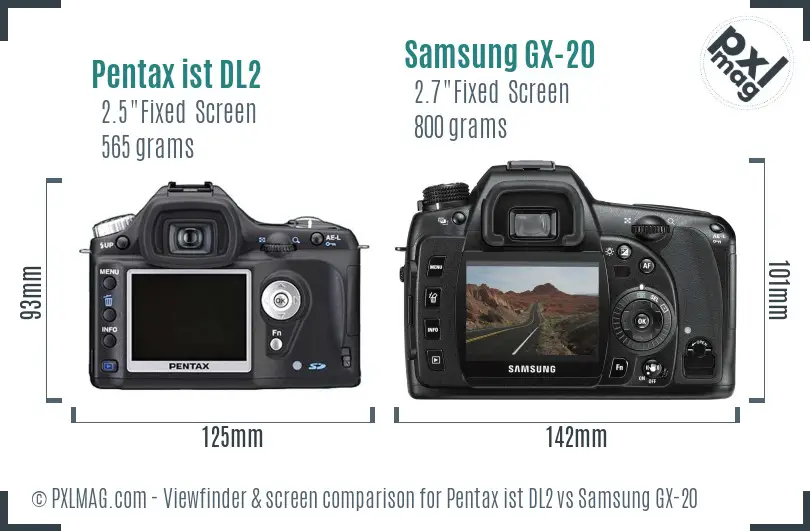 Pentax ist DL2 vs Samsung GX-20 Screen and Viewfinder comparison