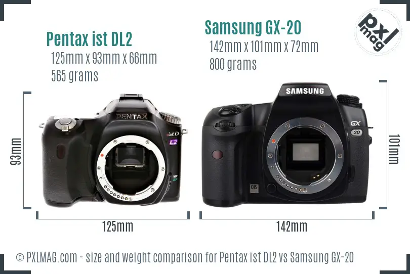 Pentax ist DL2 vs Samsung GX-20 size comparison