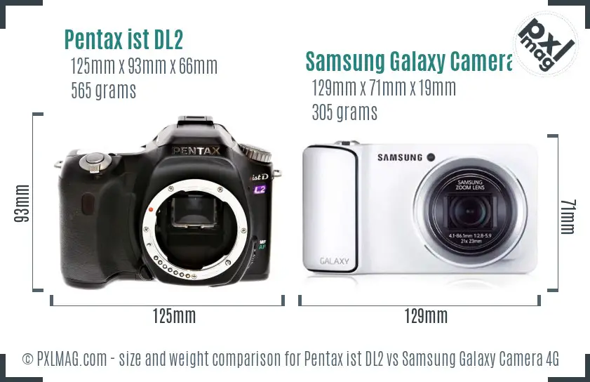 Pentax ist DL2 vs Samsung Galaxy Camera 4G size comparison