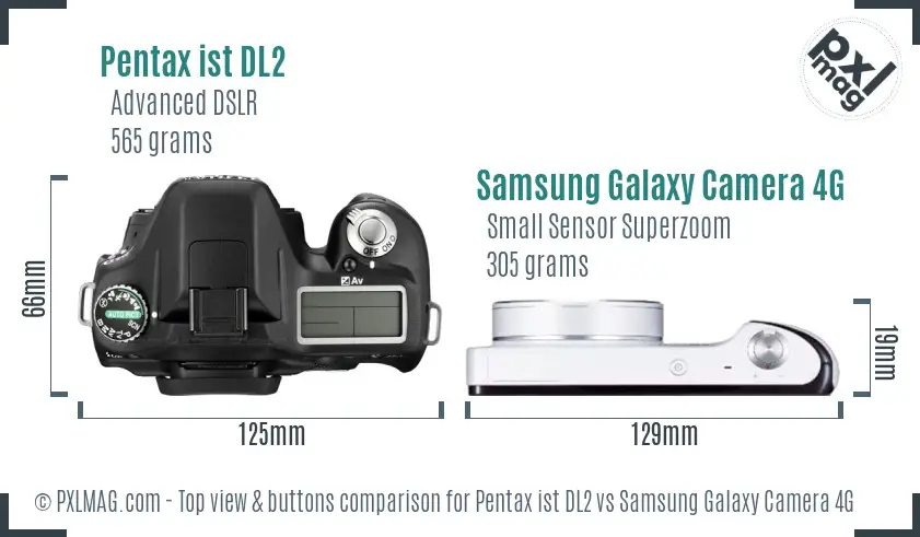 Pentax ist DL2 vs Samsung Galaxy Camera 4G top view buttons comparison