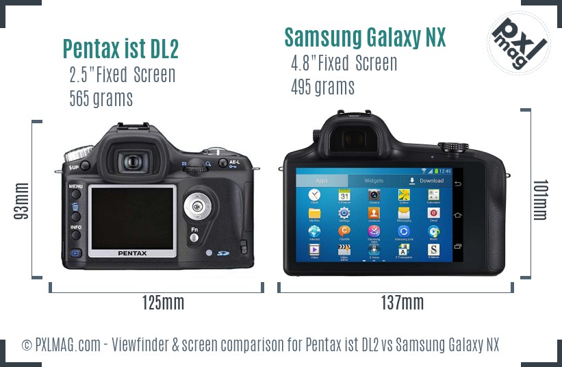 Pentax ist DL2 vs Samsung Galaxy NX Screen and Viewfinder comparison