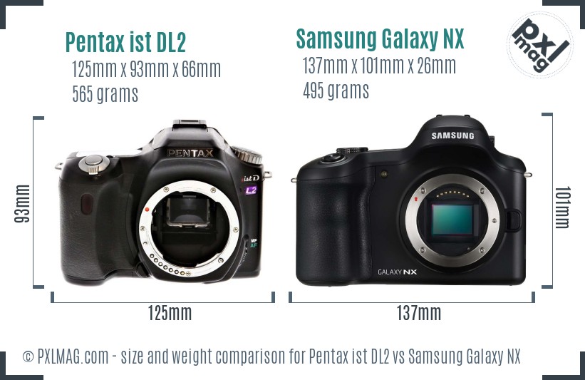 Pentax ist DL2 vs Samsung Galaxy NX size comparison