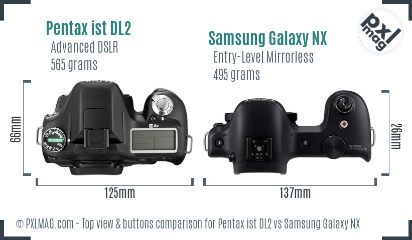 Pentax ist DL2 vs Samsung Galaxy NX top view buttons comparison