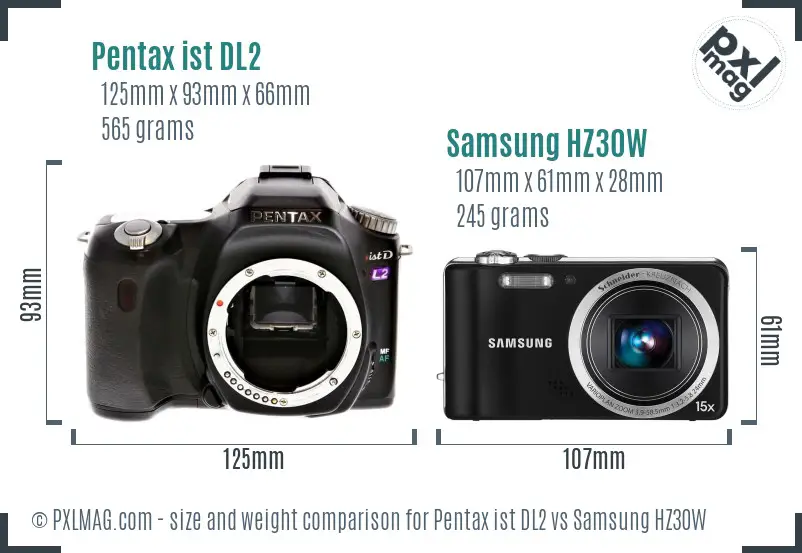 Pentax ist DL2 vs Samsung HZ30W size comparison Pentax ist DL2 vs Samsung HZ30W size comparison