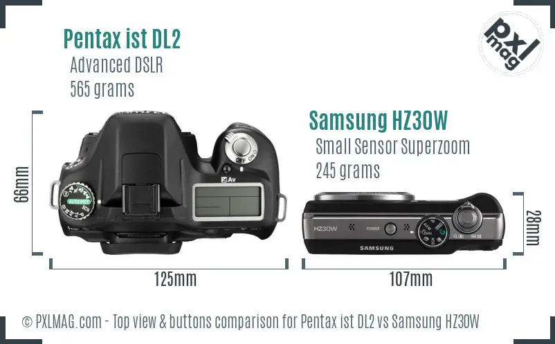 Pentax ist DL2 vs Samsung HZ30W top view buttons comparison