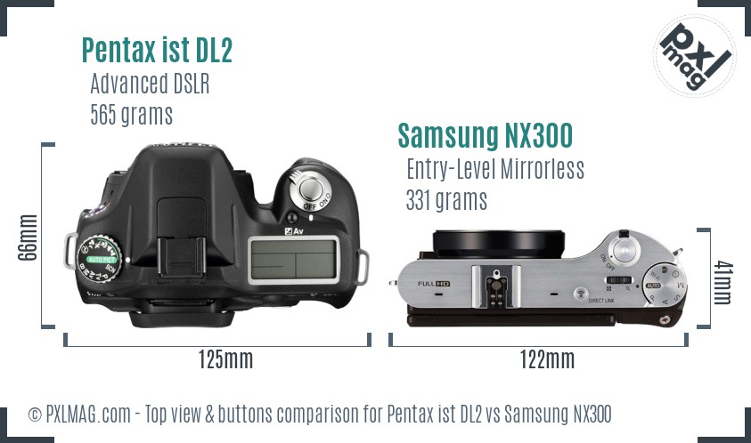 Pentax ist DL2 vs Samsung NX300 top view buttons comparison