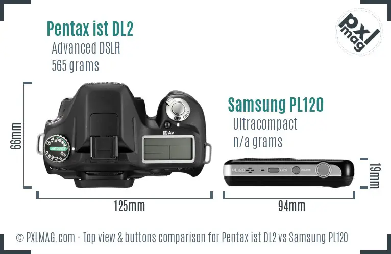 Pentax ist DL2 vs Samsung PL120 top view buttons comparison