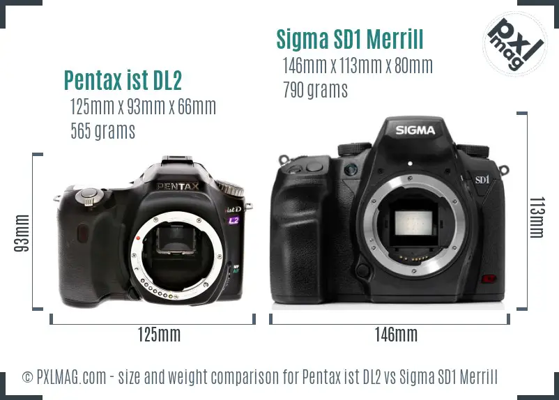 Pentax ist DL2 vs Sigma SD1 Merrill size comparison