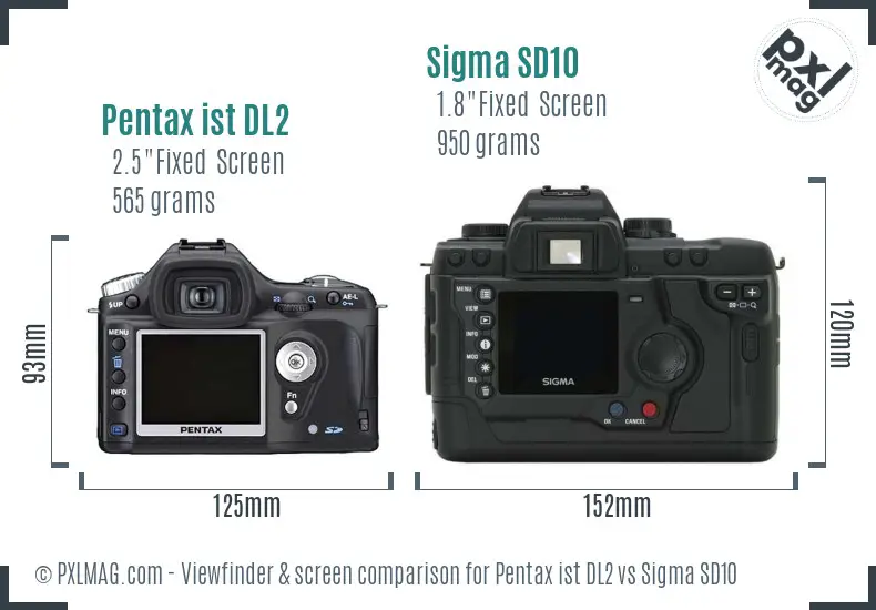Pentax ist DL2 vs Sigma SD10 Screen and Viewfinder comparison