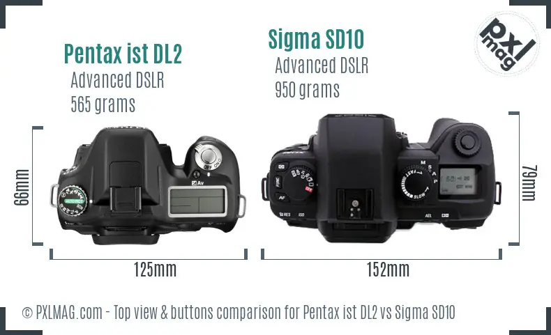 Pentax ist DL2 vs Sigma SD10 top view buttons comparison