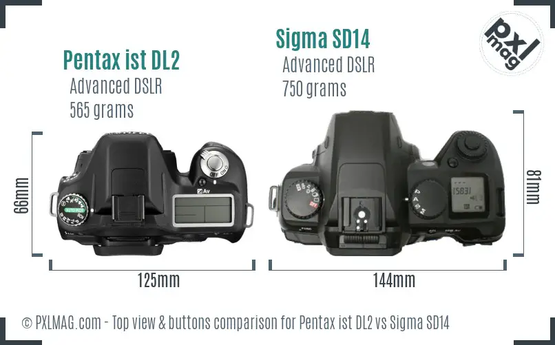 Pentax ist DL2 vs Sigma SD14 top view buttons comparison Pentax ist DL2 vs Sigma SD14 top view buttons comparison