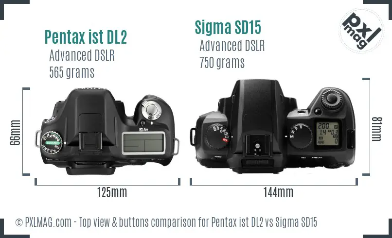 Pentax ist DL2 vs Sigma SD15 top view buttons comparison