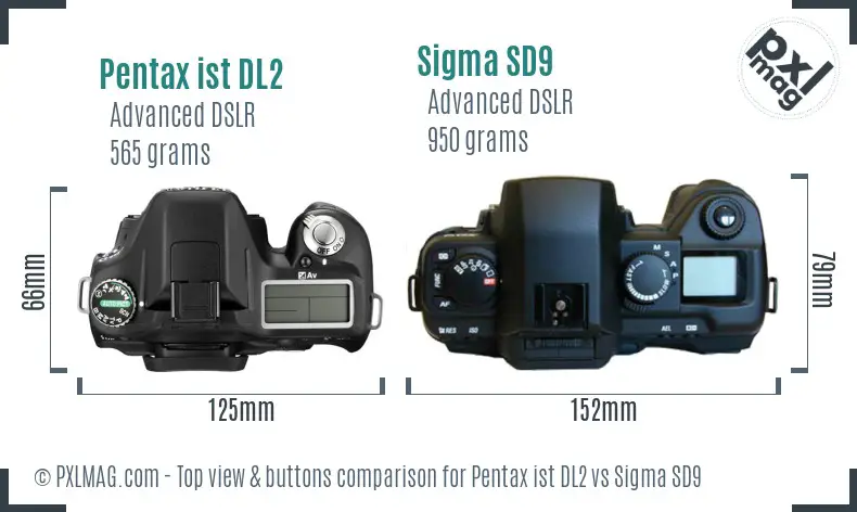 Pentax ist DL2 vs Sigma SD9 top view buttons comparison