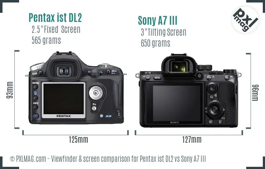 Pentax ist DL2 vs Sony A7 III Screen and Viewfinder comparison