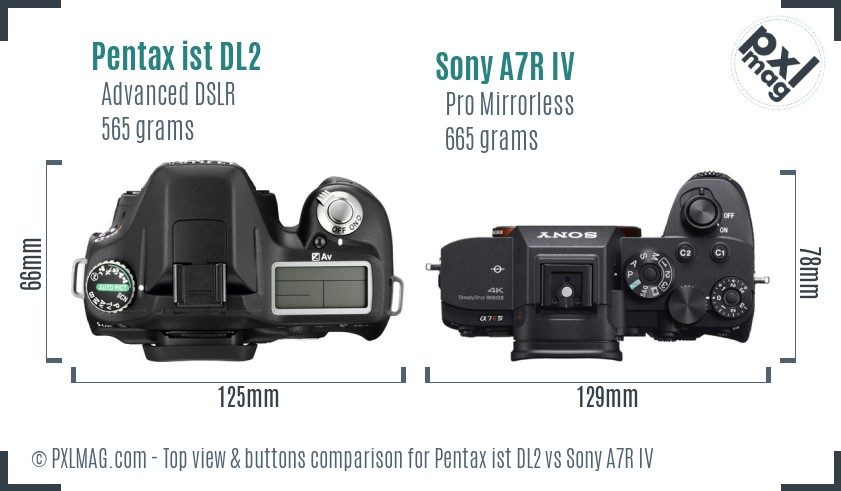 Pentax ist DL2 vs Sony A7R IV top view buttons comparison