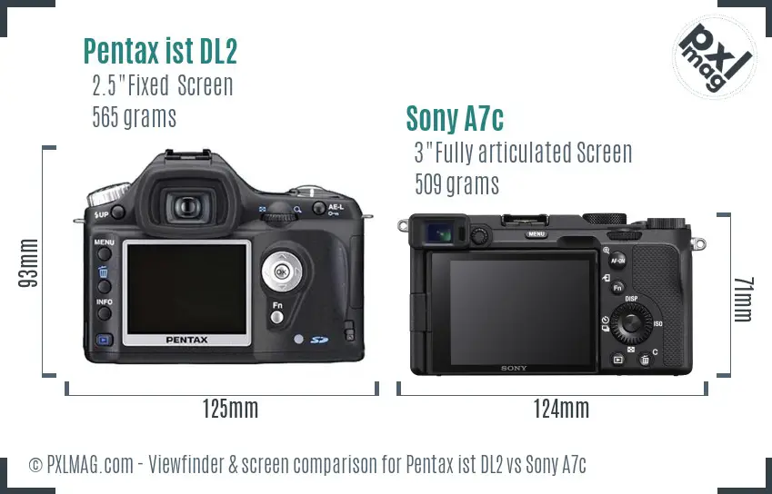 Pentax ist DL2 vs Sony A7c Screen and Viewfinder comparison