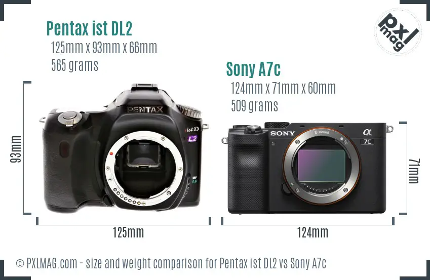 Pentax ist DL2 vs Sony A7c size comparison