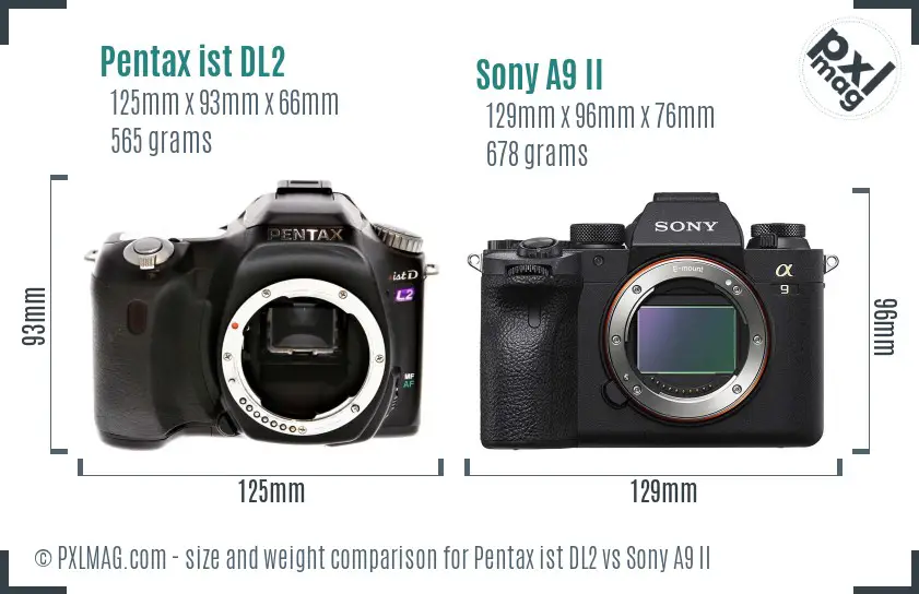 Pentax ist DL2 vs Sony A9 II size comparison