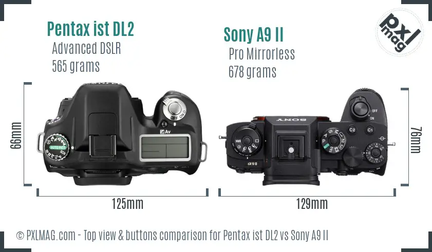 Pentax ist DL2 vs Sony A9 II top view buttons comparison