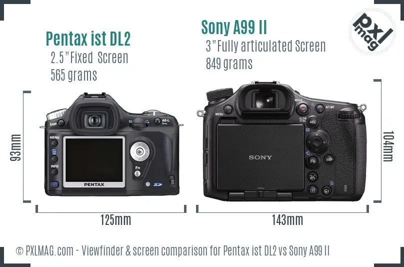 Pentax ist DL2 vs Sony A99 II Screen and Viewfinder comparison