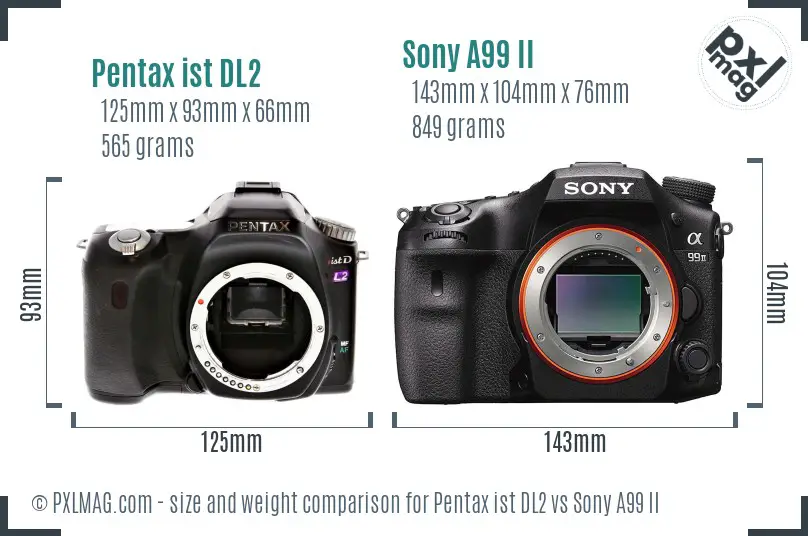 Pentax ist DL2 vs Sony A99 II size comparison