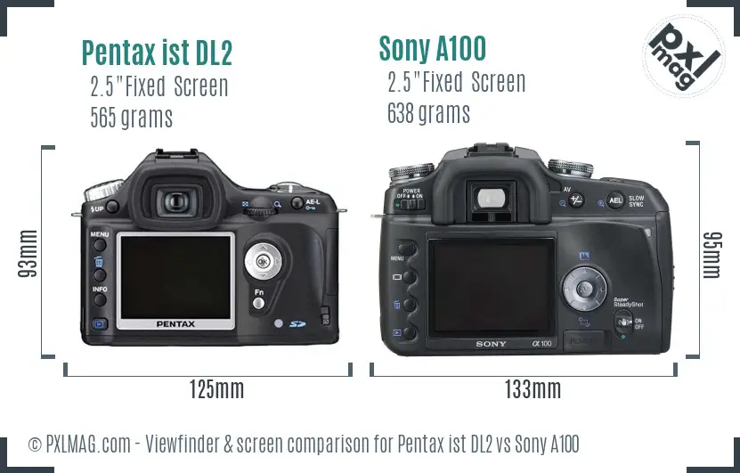 Pentax ist DL2 vs Sony A100 Screen and Viewfinder comparison