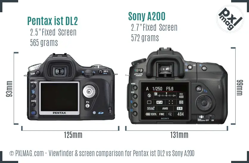Pentax ist DL2 vs Sony A200 Screen and Viewfinder comparison Pentax ist DL2 vs Sony A200 Screen and Viewfinder comparison