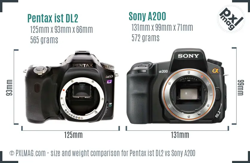 Pentax ist DL2 vs Sony A200 size comparison Pentax ist DL2 vs Sony A200 size comparison