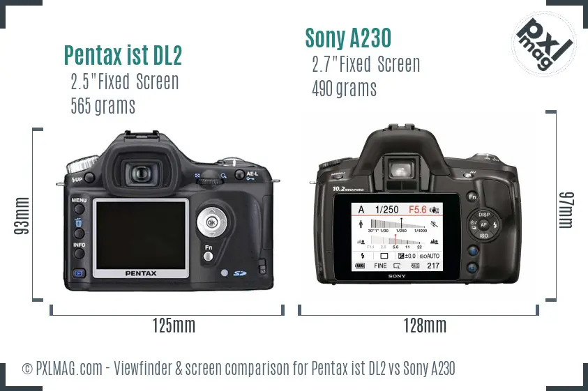 Pentax ist DL2 vs Sony A230 Screen and Viewfinder comparison