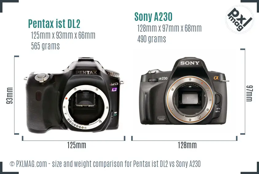 Pentax ist DL2 vs Sony A230 size comparison