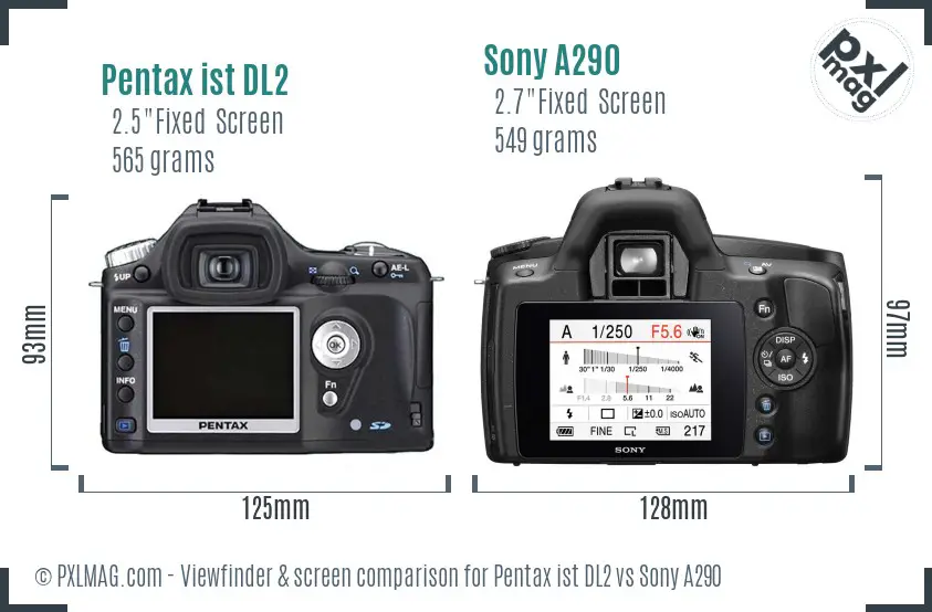 Pentax ist DL2 vs Sony A290 Screen and Viewfinder comparison