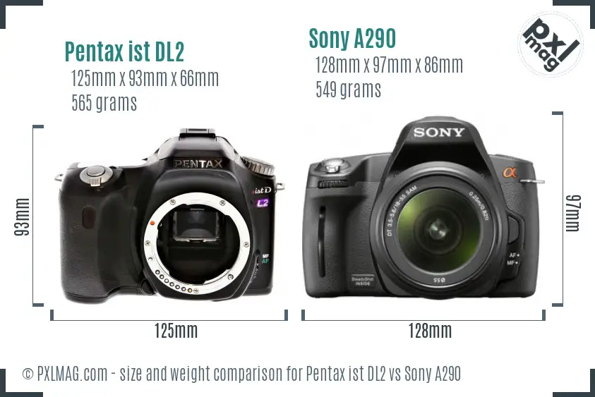 Pentax ist DL2 vs Sony A290 size comparison