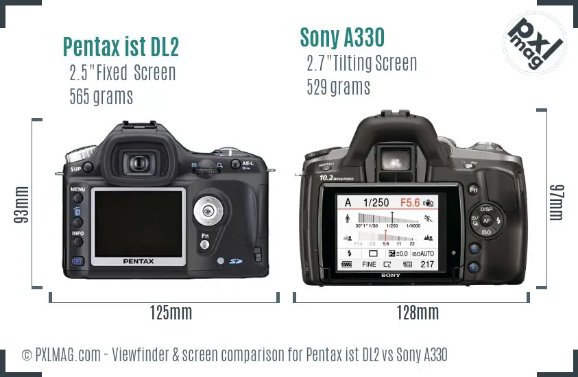 Pentax ist DL2 vs Sony A330 Screen and Viewfinder comparison