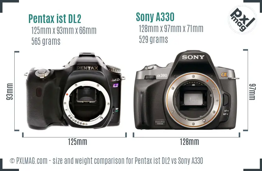 Pentax ist DL2 vs Sony A330 size comparison