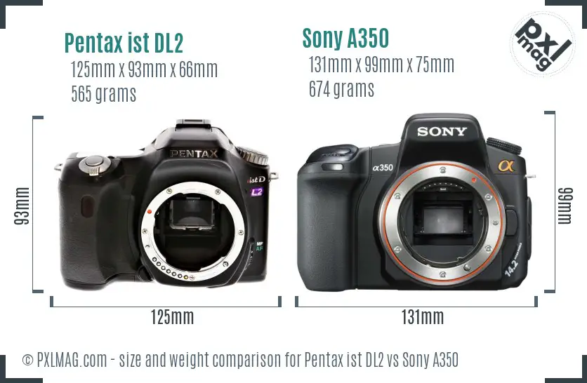 Pentax ist DL2 vs Sony A350 size comparison Pentax ist DL2 vs Sony A350 size comparison