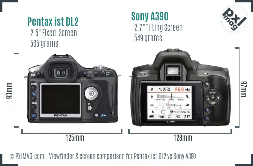 Pentax ist DL2 vs Sony A390 Screen and Viewfinder comparison
