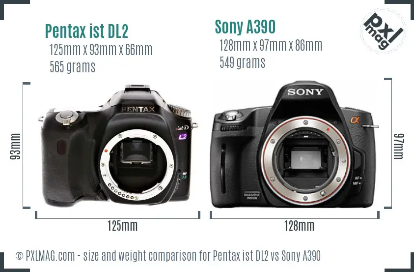Pentax ist DL2 vs Sony A390 size comparison