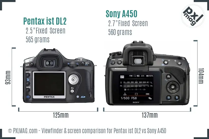 Pentax ist DL2 vs Sony A450 Screen and Viewfinder comparison