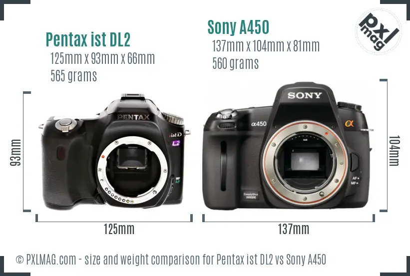 Pentax ist DL2 vs Sony A450 size comparison