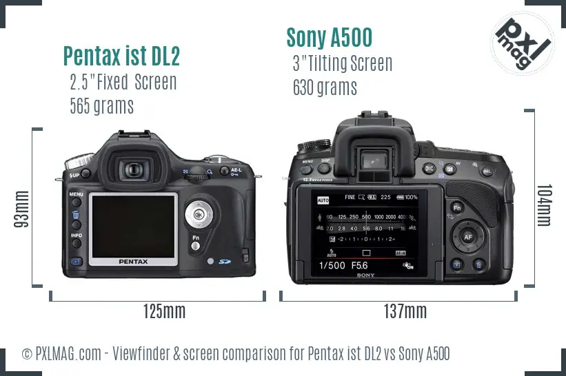 Pentax ist DL2 vs Sony A500 Screen and Viewfinder comparison
