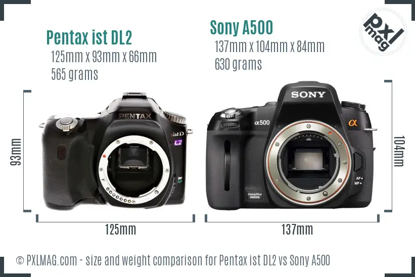 Pentax ist DL2 vs Sony A500 size comparison