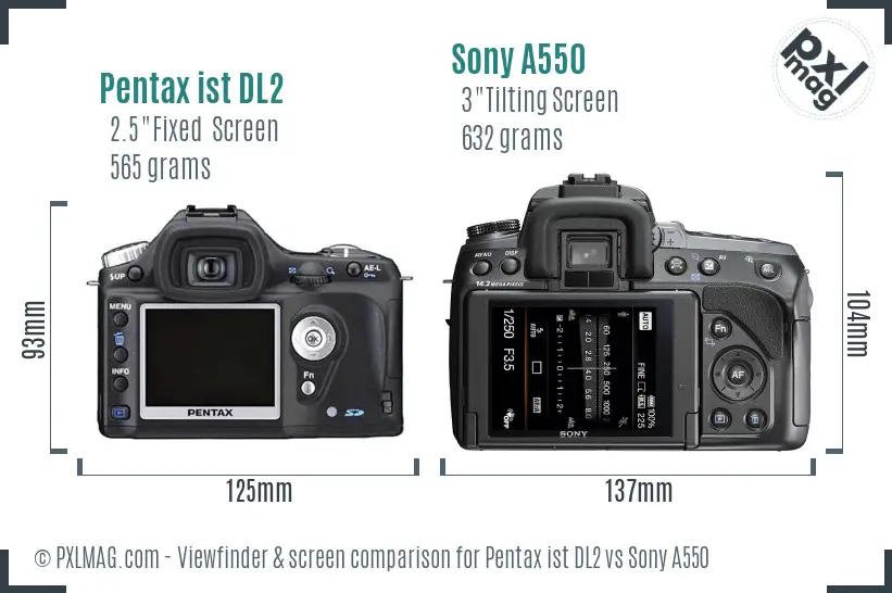 Pentax ist DL2 vs Sony A550 Screen and Viewfinder comparison