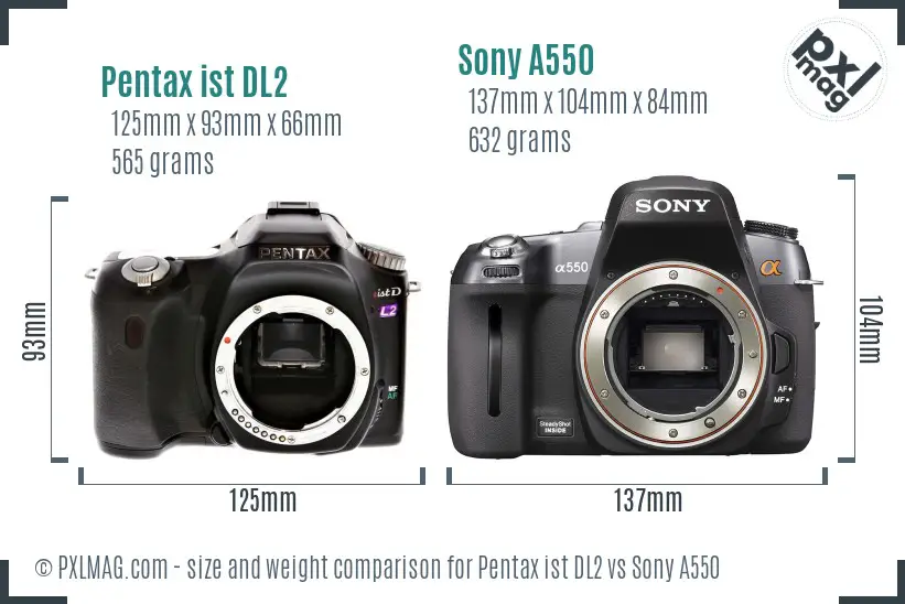 Pentax ist DL2 vs Sony A550 size comparison