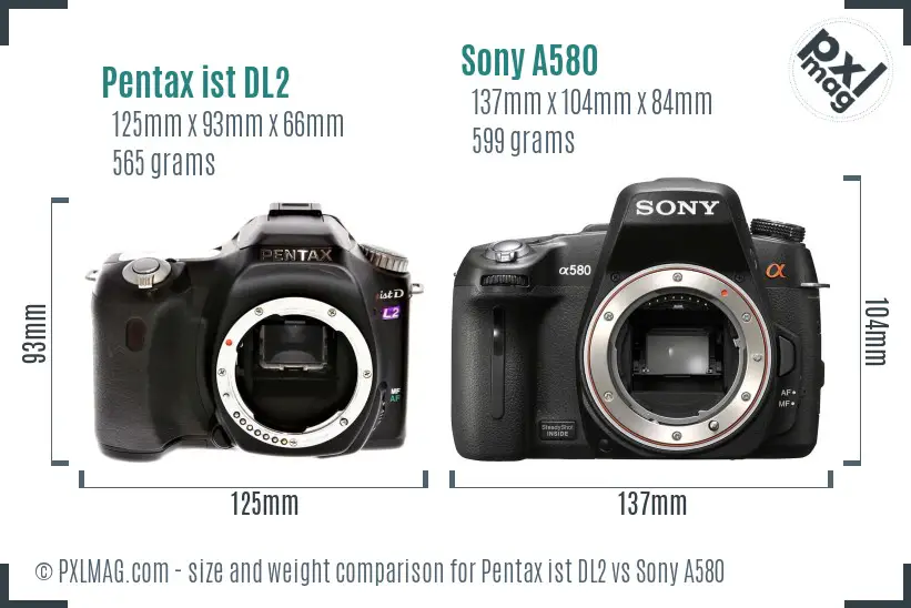 Pentax ist DL2 vs Sony A580 size comparison