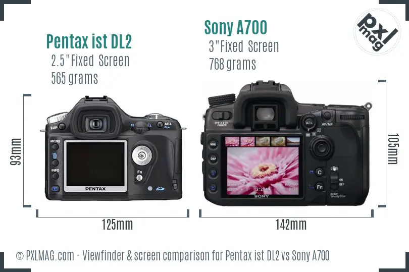 Pentax ist DL2 vs Sony A700 Screen and Viewfinder comparison