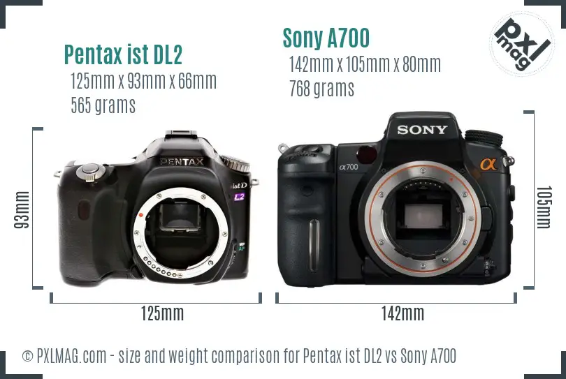 Pentax ist DL2 vs Sony A700 size comparison