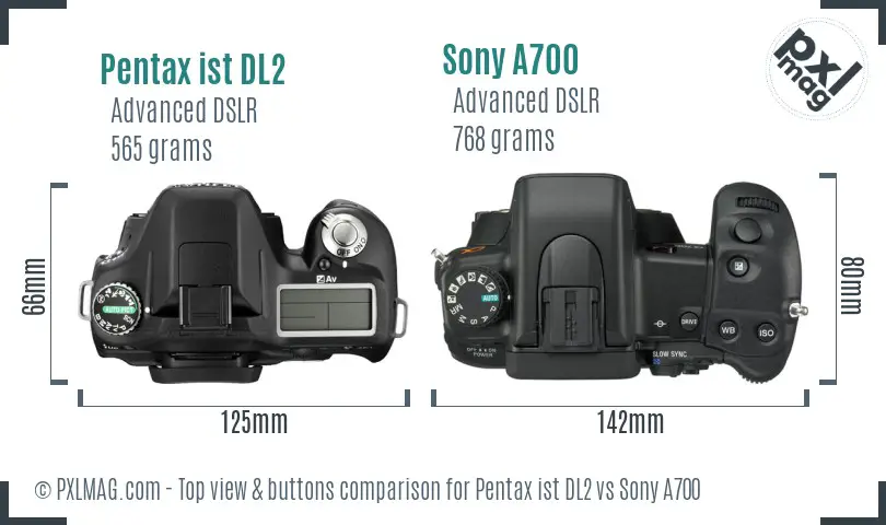 Pentax ist DL2 vs Sony A700 top view buttons comparison